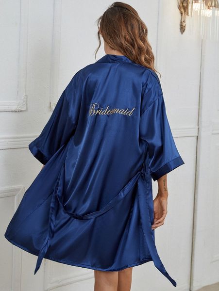 

letter embroidery satin night robe with belt s0fo#, Black;red