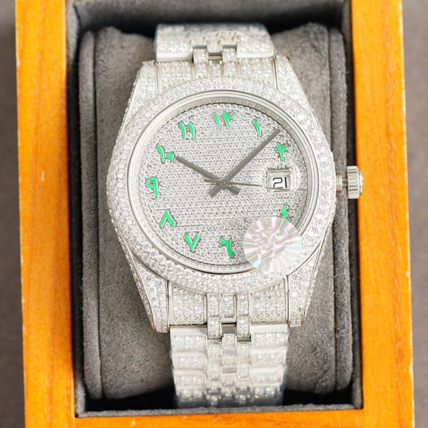 

diamond watch mens watches automatic mechanical wristwatch 41mm sapphire design diamond-strap montre de luxe, Slivery;brown