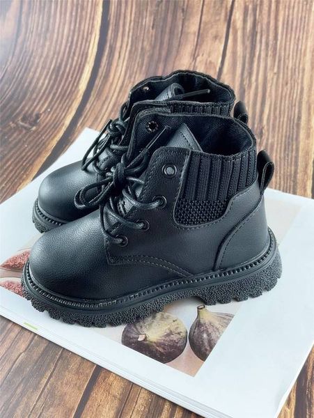 

toddler boys lace-up front knit detail boots she, Black;grey