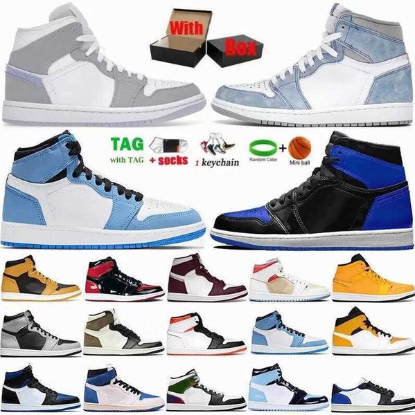 

jumpman 1s mens basketball shoes 1 unc twist dark mocha university blue wolf grey hyper patent royal design bordeaux seafoam sports sneakers, Black