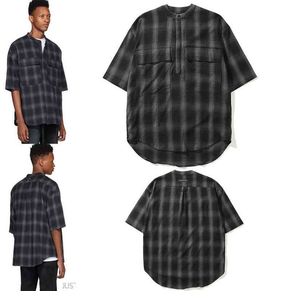

fog season 6 main collar sleeve plaid shirt loose coat unique design graphic men short sleeves clothes, Black