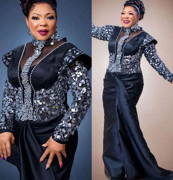 

2022 plus size arabic aso ebi black luxurious sparkly prom dresses beaded crystals evening formal party second reception birthday engagement