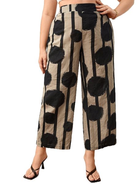 

plus striped polka dot wide leg pants p8jm#, Black