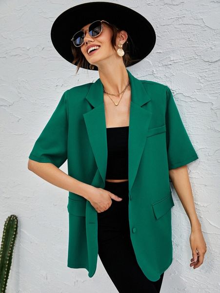 

single breasted flap detail blazer d1tn#, White