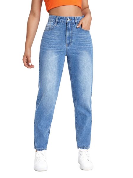 

blues high waist mom fit jeans h23w#, Blue