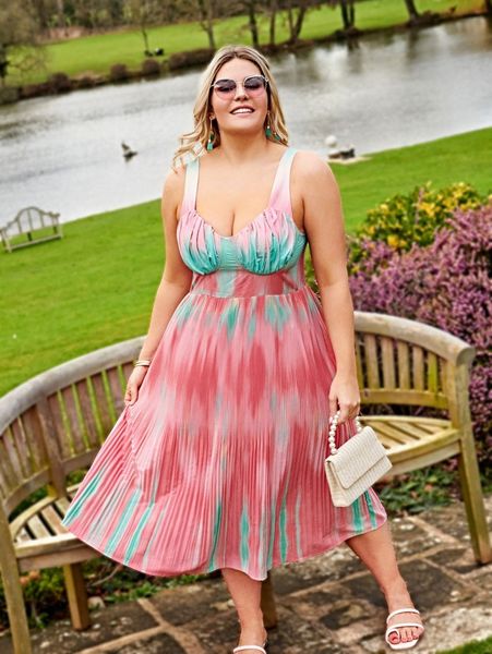 

plus tie dye plisse hem bustier cami dress e8jk#, Black