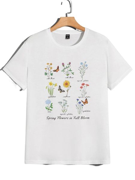 

men floral & slogan graphic tee r3ri#, White;black