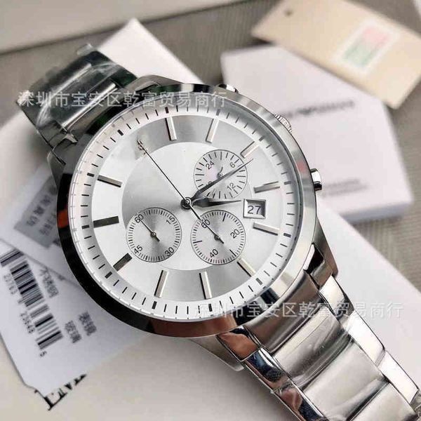 

luxury mens mechanical watch amn ar2458 a fashion pilot men's three eye calendar waterproof silver steel band swiss es brand wristwatch, Slivery;brown