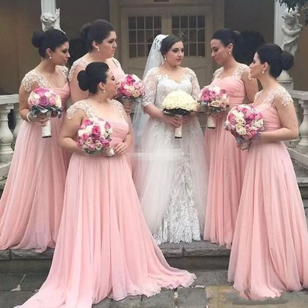 

pink a line bridesmaid dresses sweetheart long chiffon gowns for young girls with lace pleat wedding guest maid of honor dresses, White;pink