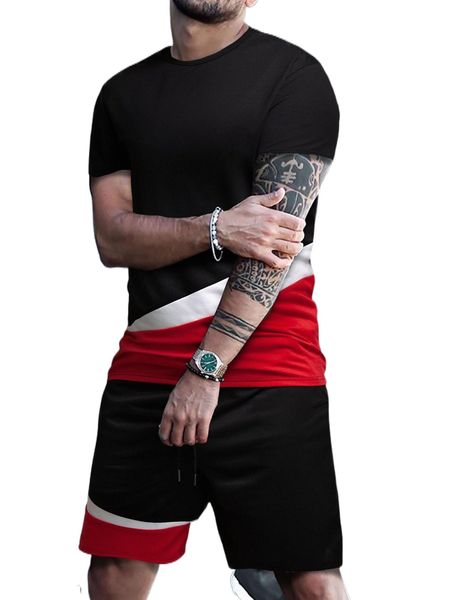 

men color block tee & shorts r4rl#, Gray