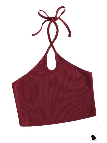 

ribbed knit tie backless crop 10su#, White
