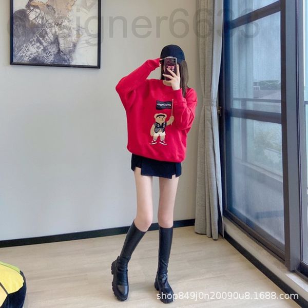 

women's hoodies & sweatshirts designer p family spring and autumn korean cartoon animation urban leisure loose round neck cotton red lo, Black