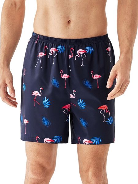 

men tropical & flamingo print pajama shorts g94p#, Black;brown