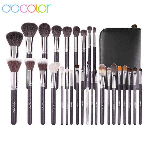 

docolor makeup brushes set 29pcs professional natural hair foundation powder contour eyeshadow make up with pu leather 220514