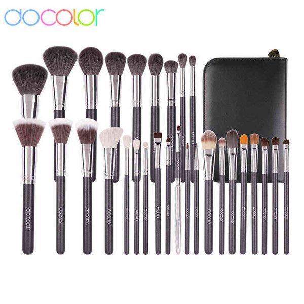 Set di pennelli per trucco Docolor 29 pezzi Fondotinta professionale per capelli naturali Fondotinta in polvere Ombretto trucco con pelle PU 220514