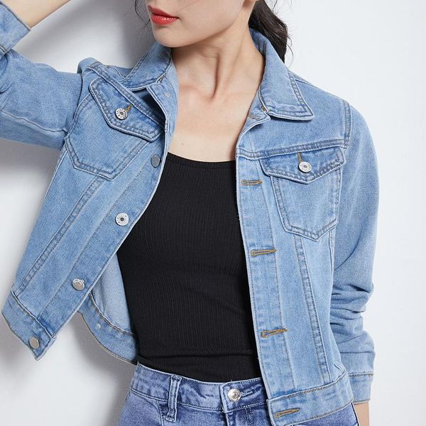 Jackets femininos Jacket Women Denim Jacket Spring Autumn Coat Short Jean Tops Casual Tops Korean 2022 Loose Lowerwear Plus Tamanho Amarelo Verde Verde então