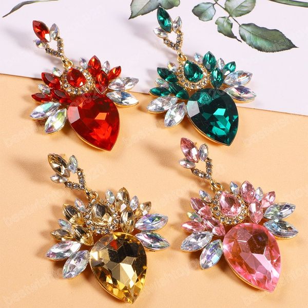 

metal colorful stone earrings champagne rhinestone crystal big dangle earrings for women shiny beautiful jewelry, Silver