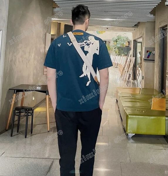 

22ss men designers t shirts knit trumpeter jacquard letter short sleeve crew neck streetwear black blue xinxinbuy s-xl, White;black