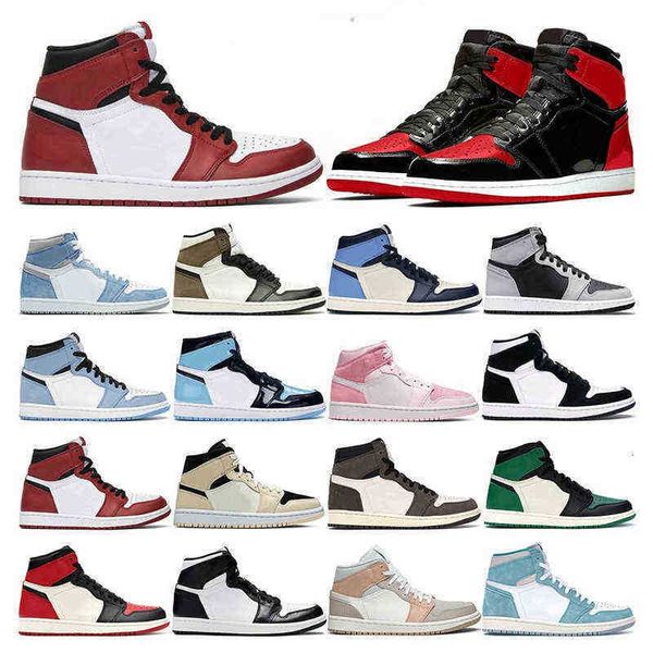 

2022 mens basketball shoes 1s womens hyper royal shadow 2.0 university blue bred patent dark mocha turbo green men trainer sport sneakers, Black