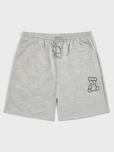

romwe guys letter cartoon bear graphic drawstring track shorts z8q5#, White;black