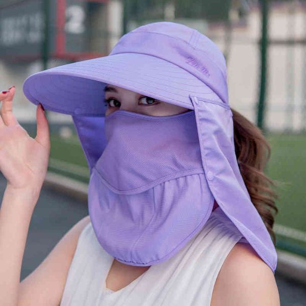 

hats big edge sunscreen women's face mask korean versatile detachable anti ultraviolet, Blue;gray