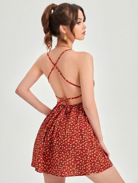 

lace up ditsy floral dress b156#, Black;gray