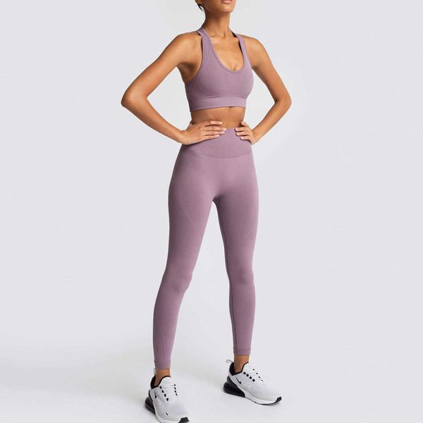 

2023 net red solid color womens tracksuits seamless knitting hip raising thin waist nude training yoga suit sports fitness suit vest female, Gray