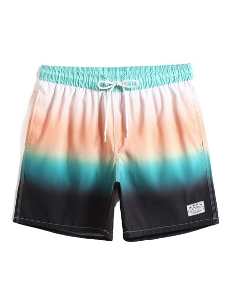 

men ombre letter patched detail drawstring waist beach shorts 60qq#, White;black