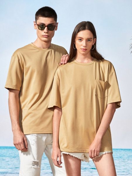 

1pc solid pocket patched tee j1in#, White;black