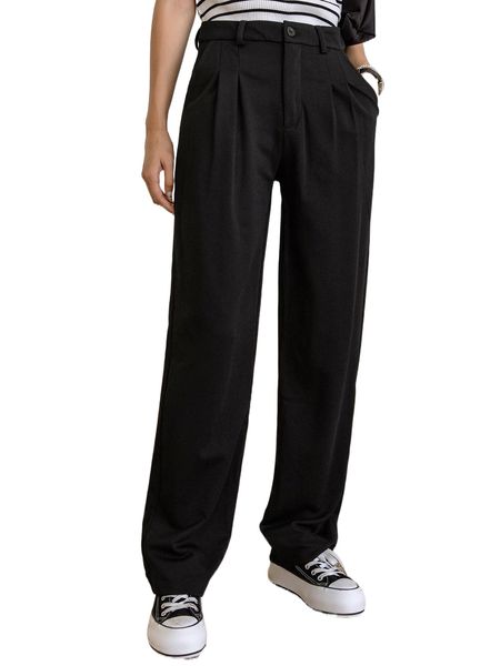

dazy high waist plicated detail slant pocket pants f1uz#, Black;white