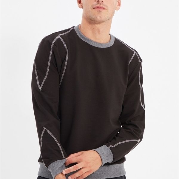 

trendyol men 's regular fit cycling collar long sleeve spreader sewn sweatshirts tmnaw22sw0787 220406, Black