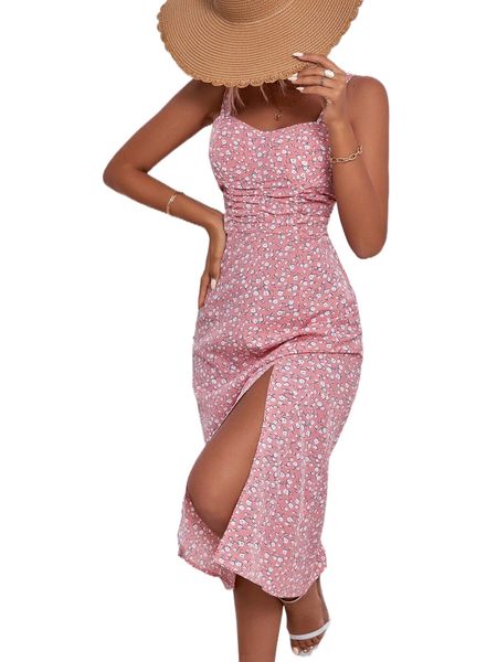 

high split ditsy floral cami dress h6qv#, Black;gray