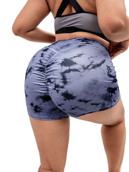 

plus tie dye scrunch butt stitching sports biker shorts f70d#, Black