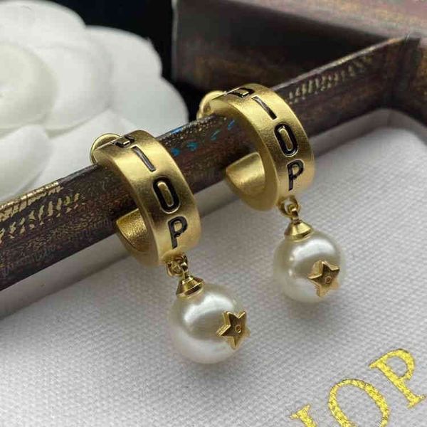 

super discount 75% off letter drop glue french gold artificial pearl do not fade 925 silver needle earrings, Golden