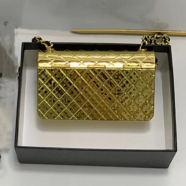 

ly22ss mini hammer forged metal flap bag french designer gold and silver hardware chain classic diamond check single shoulder crossbody ladi