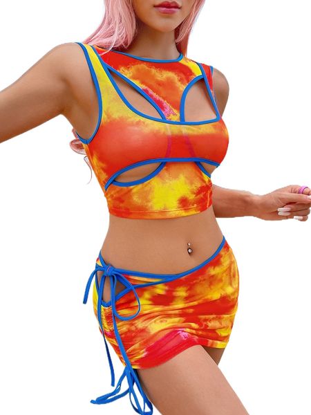 

tie dye crop tank & bodycon skirt e9ed#, White
