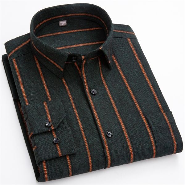 

men's fashion 100% cotton brushed flannel striped shirts single pocket long sleeve youthful soft casual plaid checkered shirt 220324, White;black