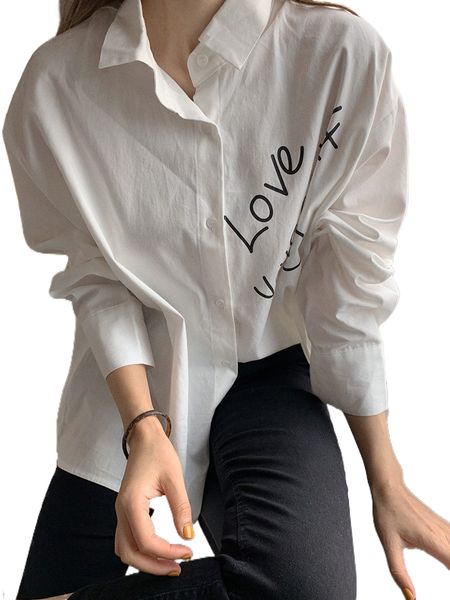 

dazy slogan & heart print drop shoulder blouse i6wa#, White