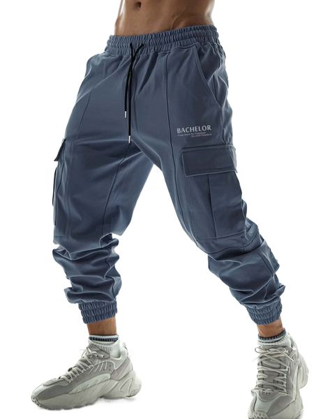 

men letter graphic flap pocket drawstring waist cargo pants y2iy#, Black