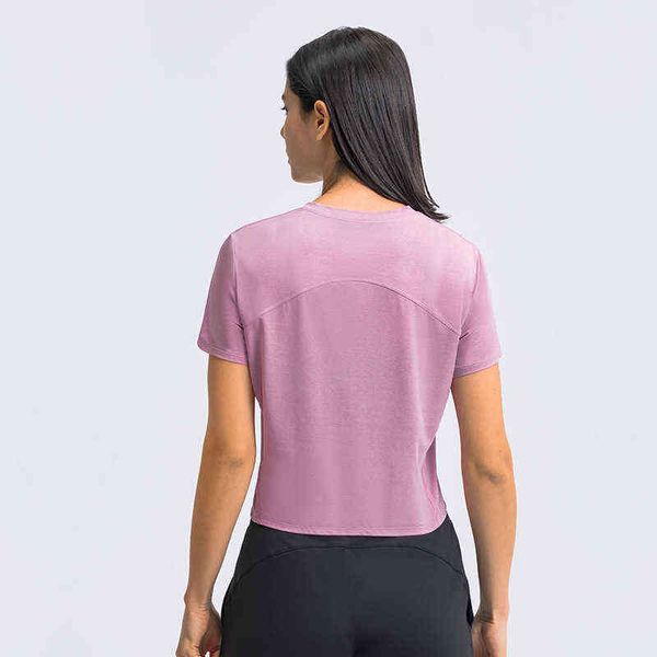 

summer round neck women solid color loose breathable sports short sleeve running fitness yoga suit gym clothes tees, White