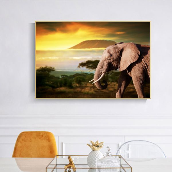 Animali moderni Paesaggio Poster e stampe Wall Art Canvas Painting Immagini di elefanti africani per la decorazione del soggiorno Senza cornice