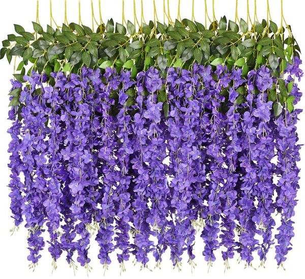 Dekoratif Çiçekler Çelenk 12 Paketi Yapay Wisteria Vine Sahte Asılı Garland Ipek Uzun Bush String Ev Partisi Weddin