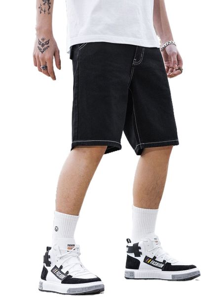 

men solid pocket patched denim shorts x5bn#, White;black