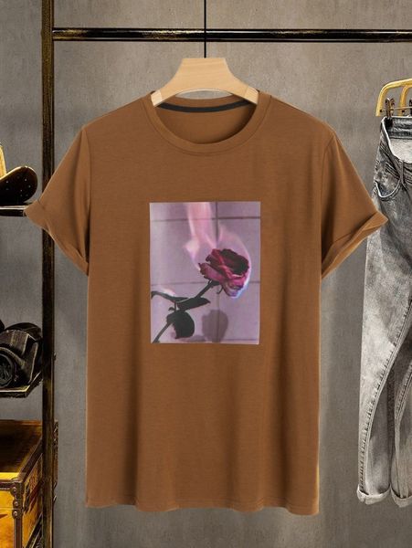 

men rose print tee t4dp#, White;black