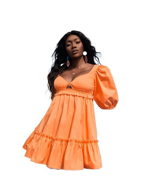 

x amiko shirred puff sleeve ruffle hem dress 14lt#, Black;gray