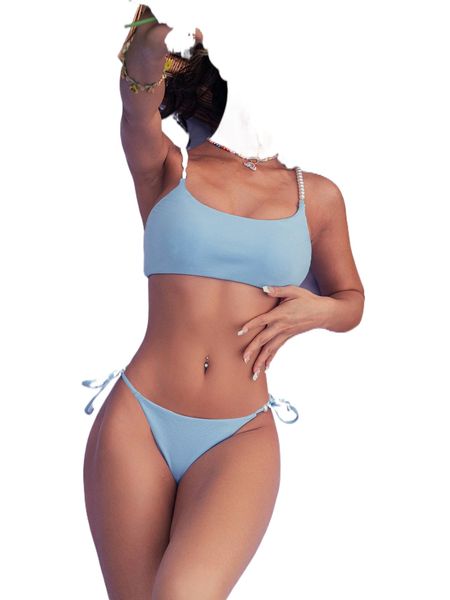 

plain rib beaded bikini swimsuit r3pv#, White;black