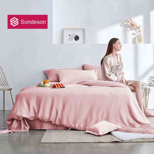Sondeson Women Rosa Pink 100% Silk Duvet Capa Caso de travesseiro Soft Queen King Sheão plano Conjunto de roupas de cama ajustado Cama de sono