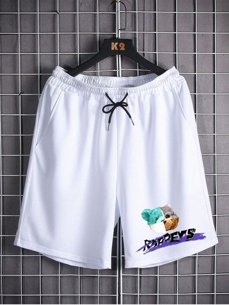 

men bear & letter graphic drawstring waist shorts r2cq#, White;black