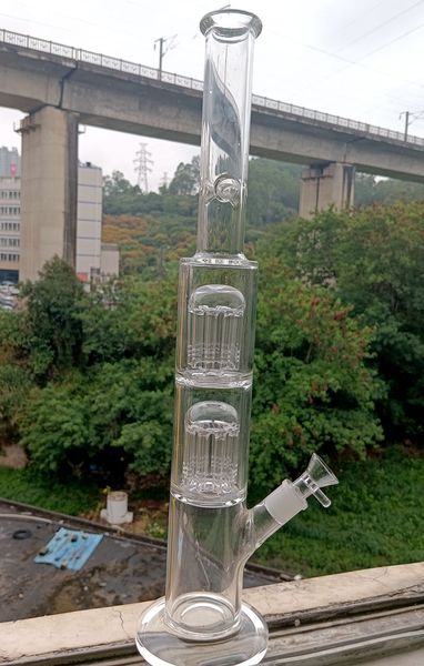 Açık/ beyaz 16 inç cam su bong nargile ağaç kolu perc cam kase downstem dişi 18mm eklem için kalın sigara boruları