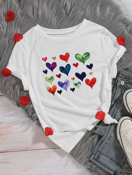 

plus heart print tee i6ao#, Black